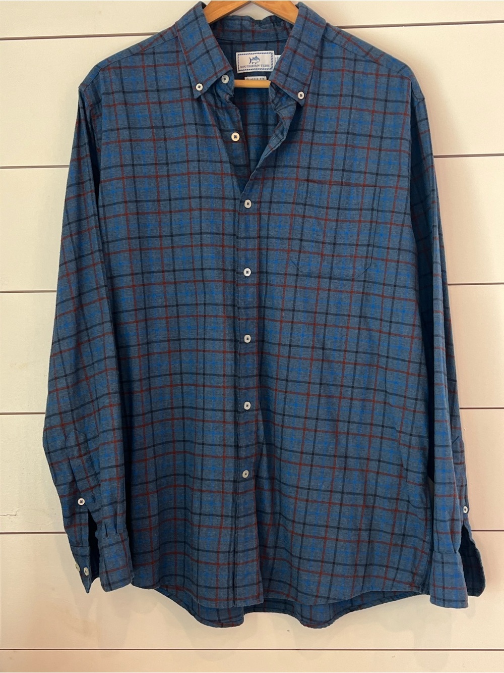 Southern Tide Blue and Red Plaid Classic fit Button-Down Shirt 100% cotton